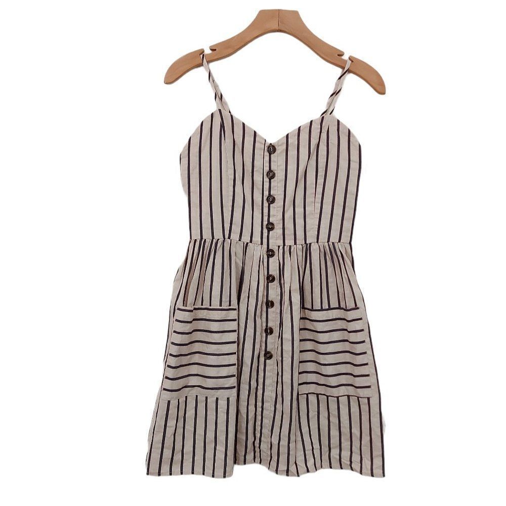 Blush Sleeveless Dress Youth Medium Beige Adjustable Strap Stripes